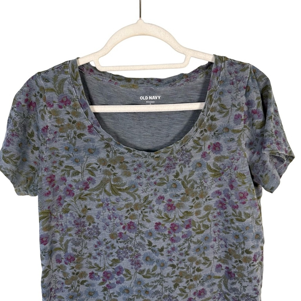 Old Navy Floral Short Sleeve Top - Blue and Purple Grey Size S Cottagecore - Picture 5 of 8